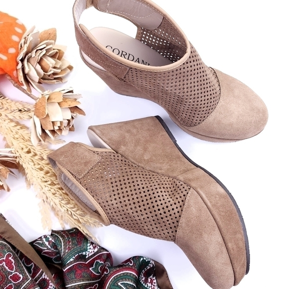 Corduroy Tan Brown Suede Ankle Boot Platform Wedge Sz 37 - Picture 4 of 9